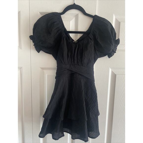 Katie J Girls Tween Black Skater Dress Size Medium Tie Back Tiered